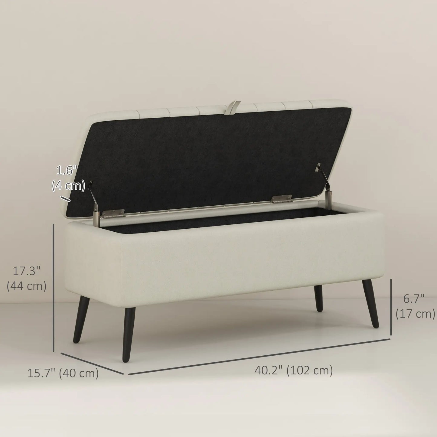 40" Ottoman with Storage, Linen Upholstered, Cream White Storage Ottomans & Benches at Gallery Canada