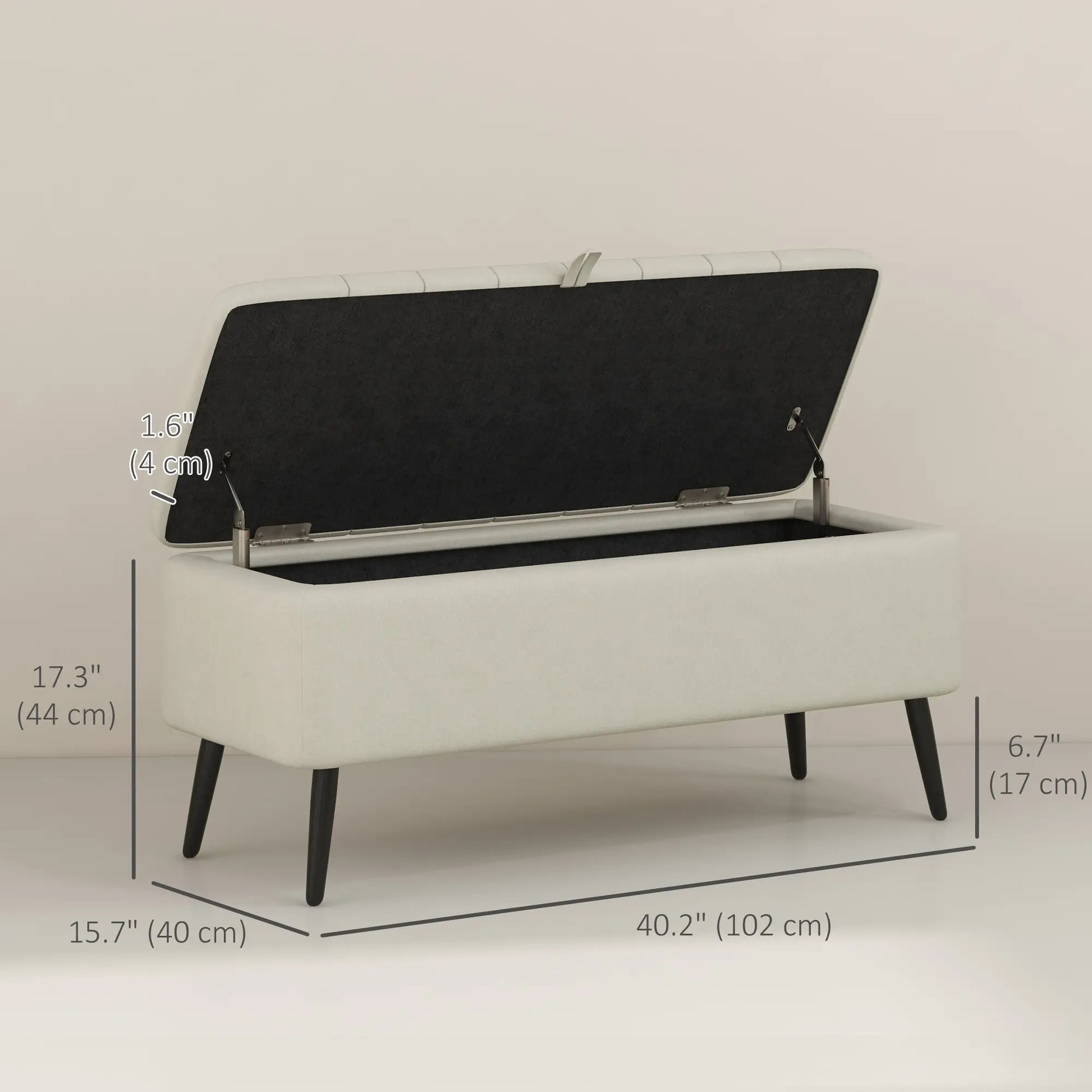 40" Ottoman with Storage, Linen Upholstered, Cream White Storage Ottomans & Benches at Gallery Canada