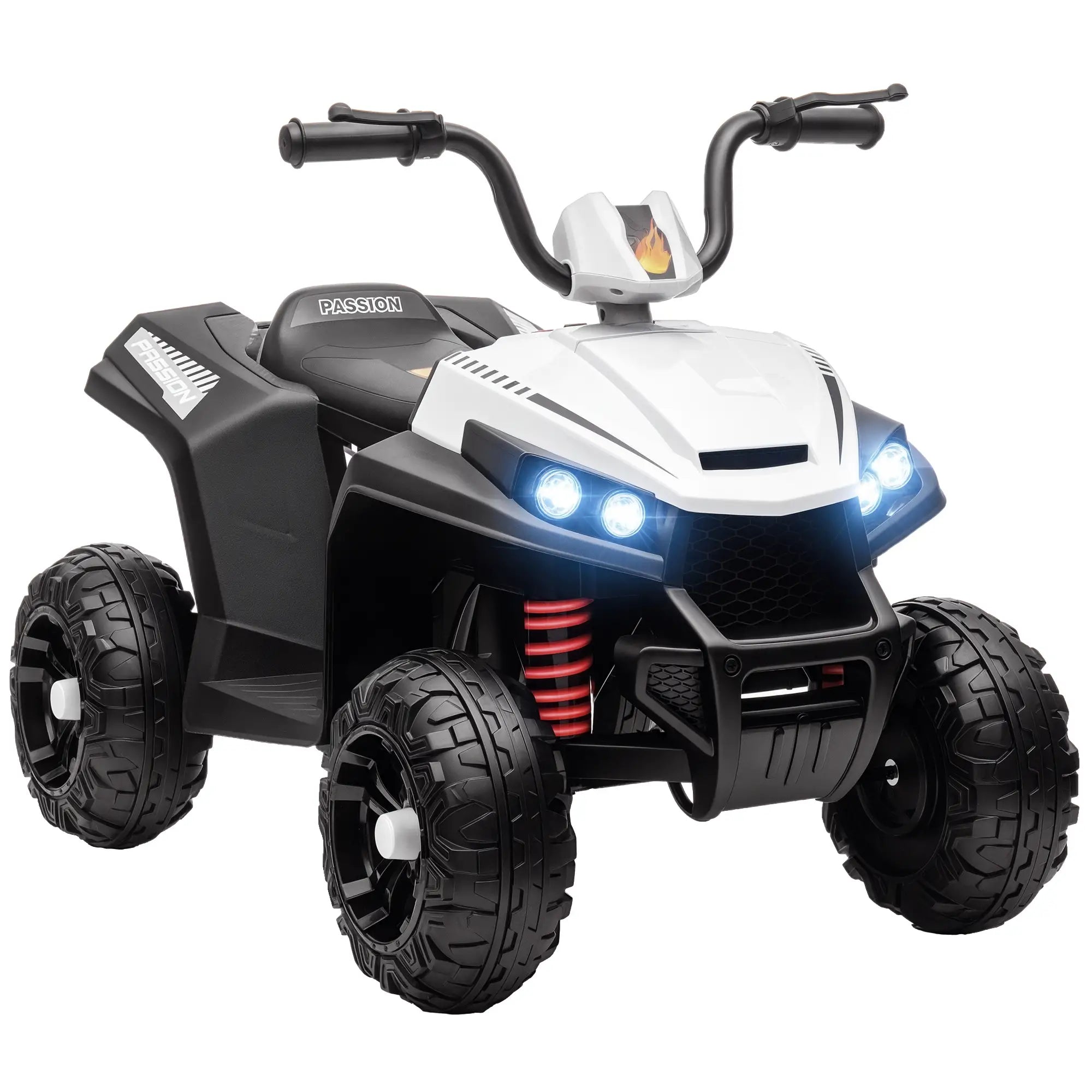 12V Kids ATV, Four Wheels, Spring Suspension, LED Light, MP3, White Electric Ride On Toys at Gallery Canada