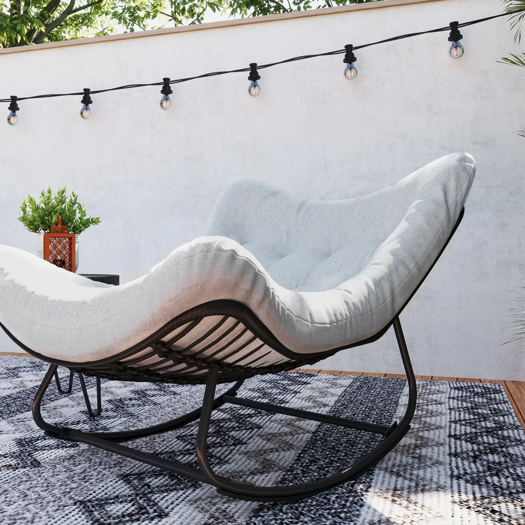 Oversized Rattan Egg Chair, Outdoor Rocking Chair with Cushion, Dark Grey Patio Chairs at Gallery Canada