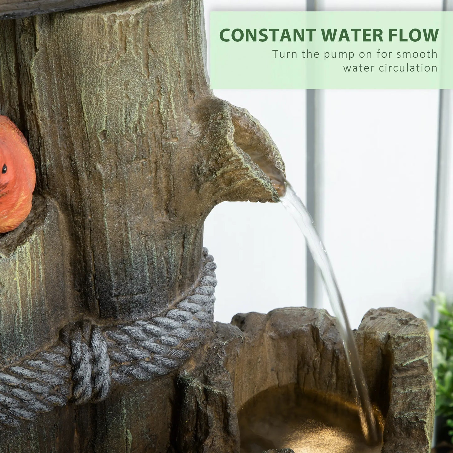 Outdoor Fountain, Garden Waterfall with Birdhouse, 3-Tier Tree Trunk, LED Lights, Brown Water Fountains at Gallery Canada