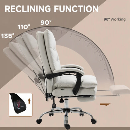 Executive Office Chair with Massage and Heat, Reclining Computer Chair with Footrest, Cream White Massage Chairs at Gallery Canada