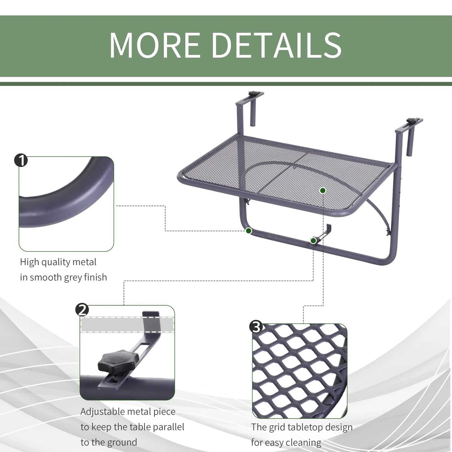 Adjustable Balcony Hanging Table, Metal Wall Desk, Outdoor Flower Stand, Grey Balcony Table Hanging at Gallery Canada