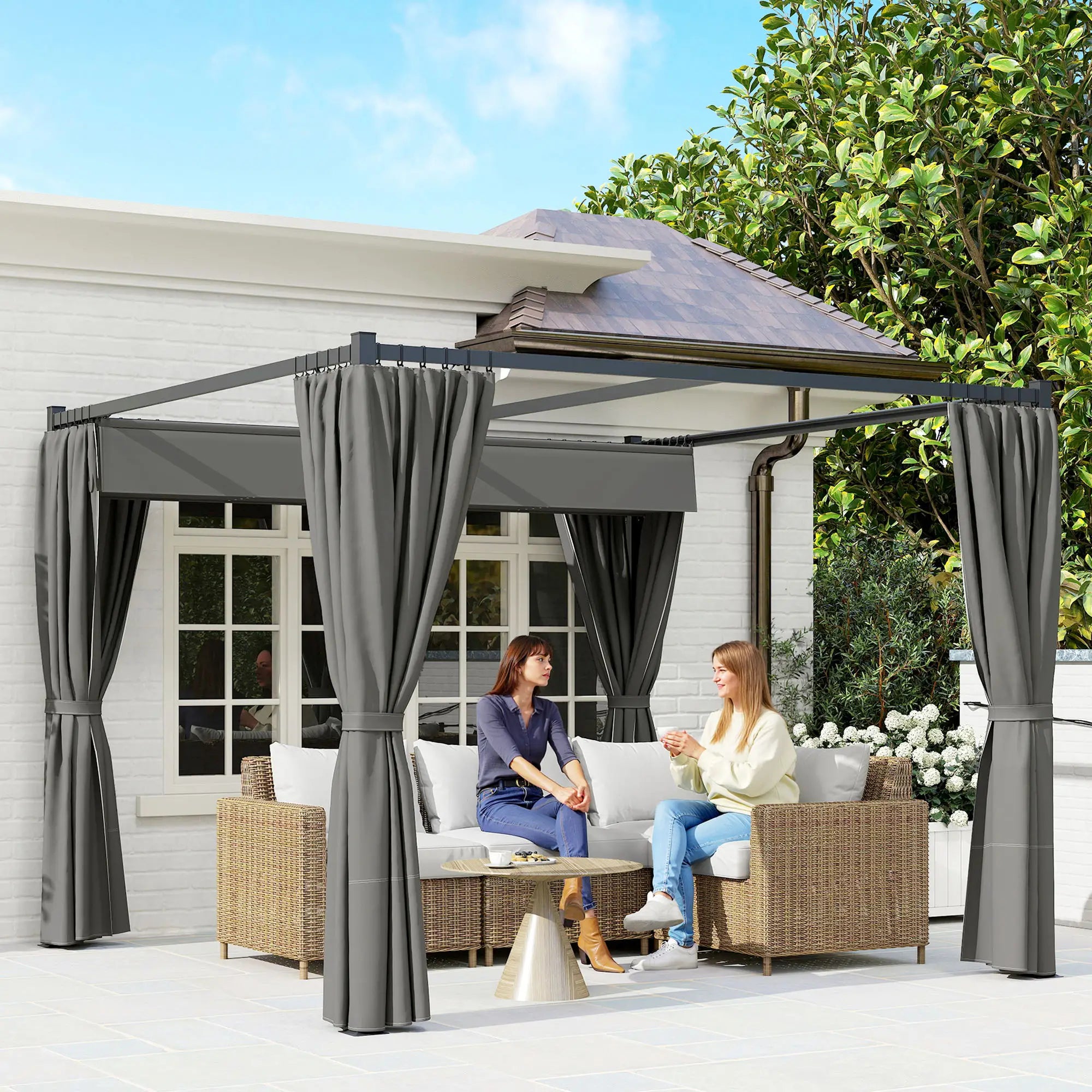 10' x 10' Retractable Pergola Canopy, Metal Outdoor Gazebo, Dark Grey Pergolas at Gallery Canada