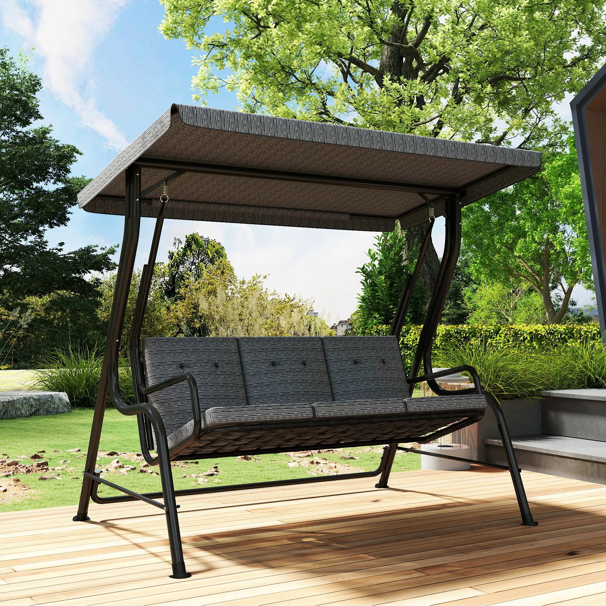 3-Person Patio Swing Bench With Canopy, Grey Patio Swings with Stand at Gallery Canada