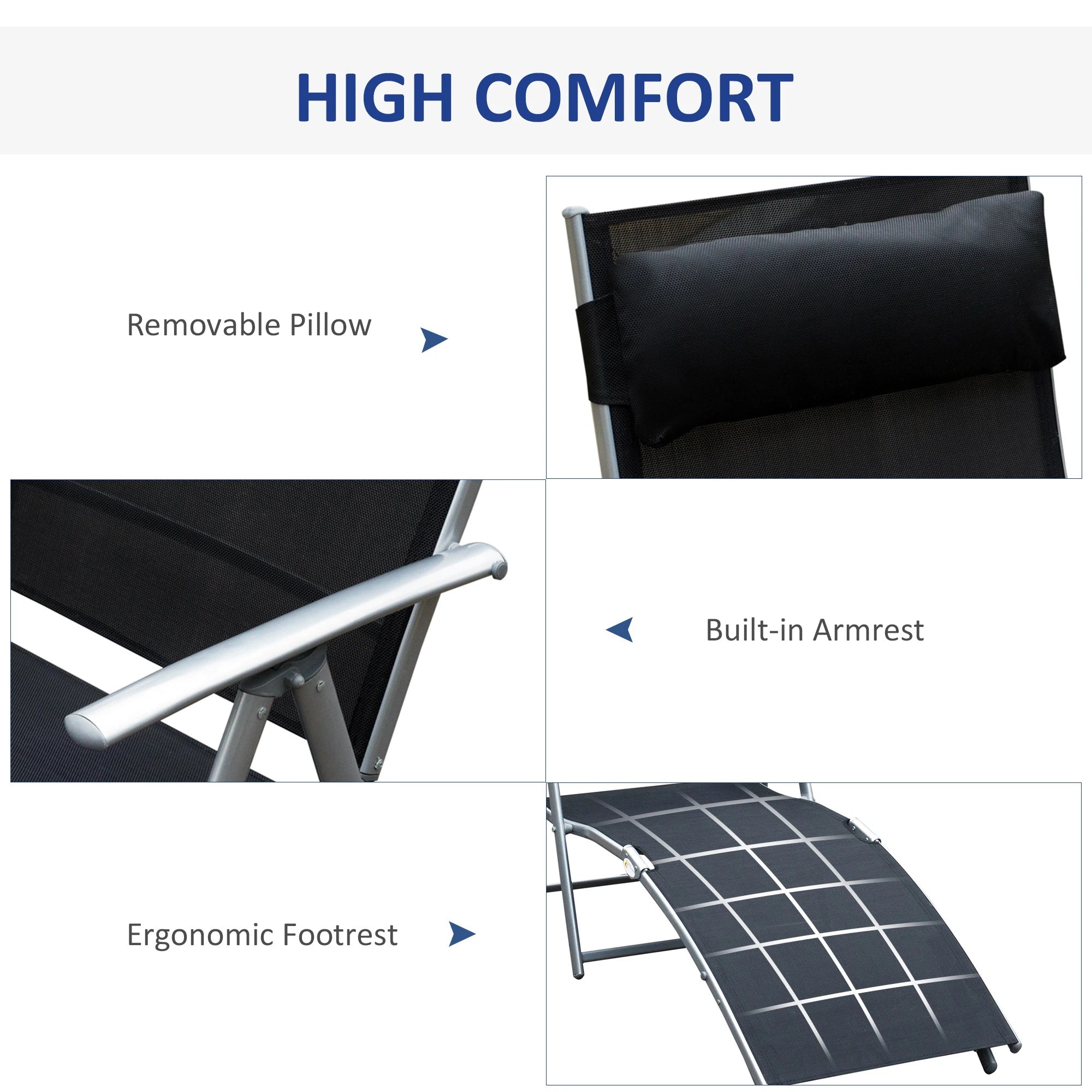 Heavy Duty Adjustable Folding Reclining Chair, Outdoor Sun Lounger, Black Lounger Chairs at Gallery Canada