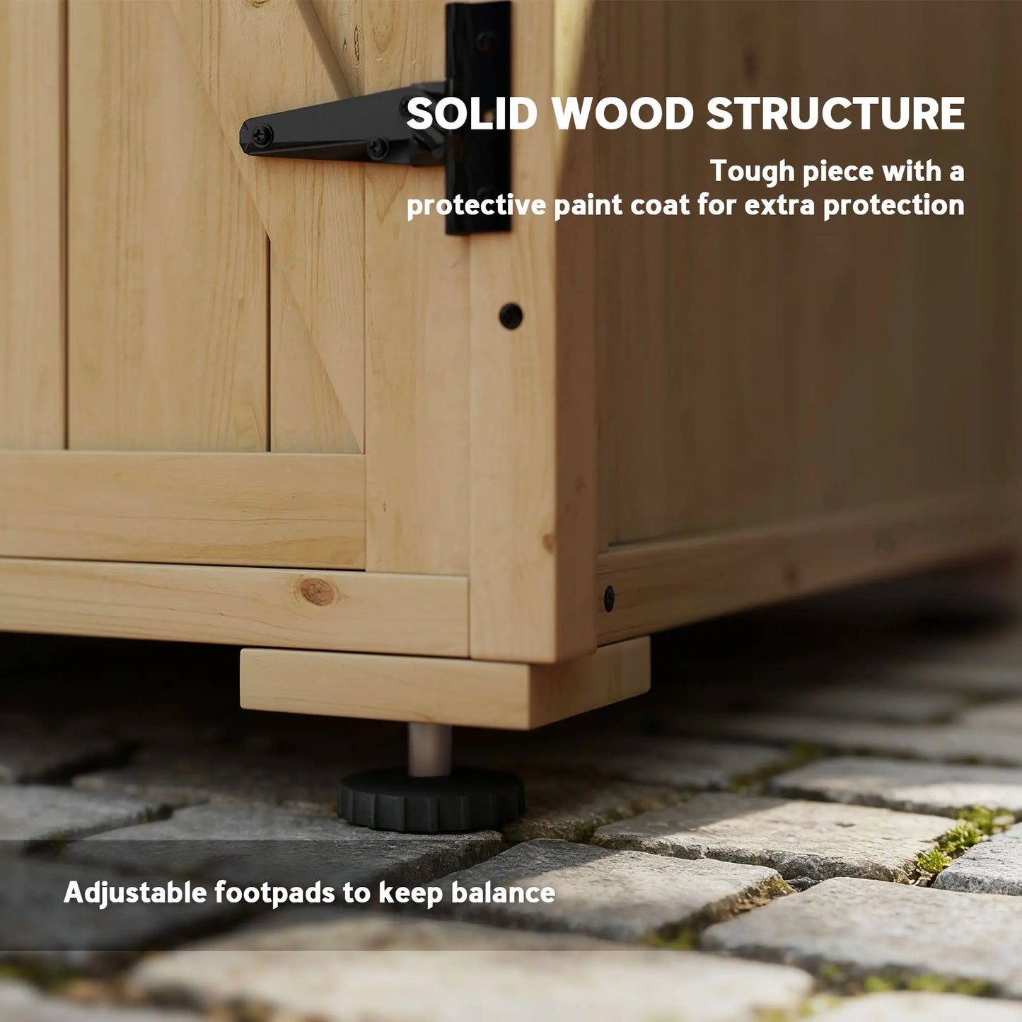 Wooden Outdoor Storage Cabinet, Garden Shed With Shelf, Double Doors, Natural