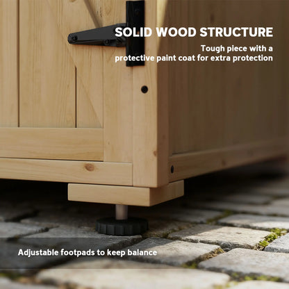 Wooden Outdoor Storage Cabinet, Garden Shed With Shelf, Double Doors, Natural