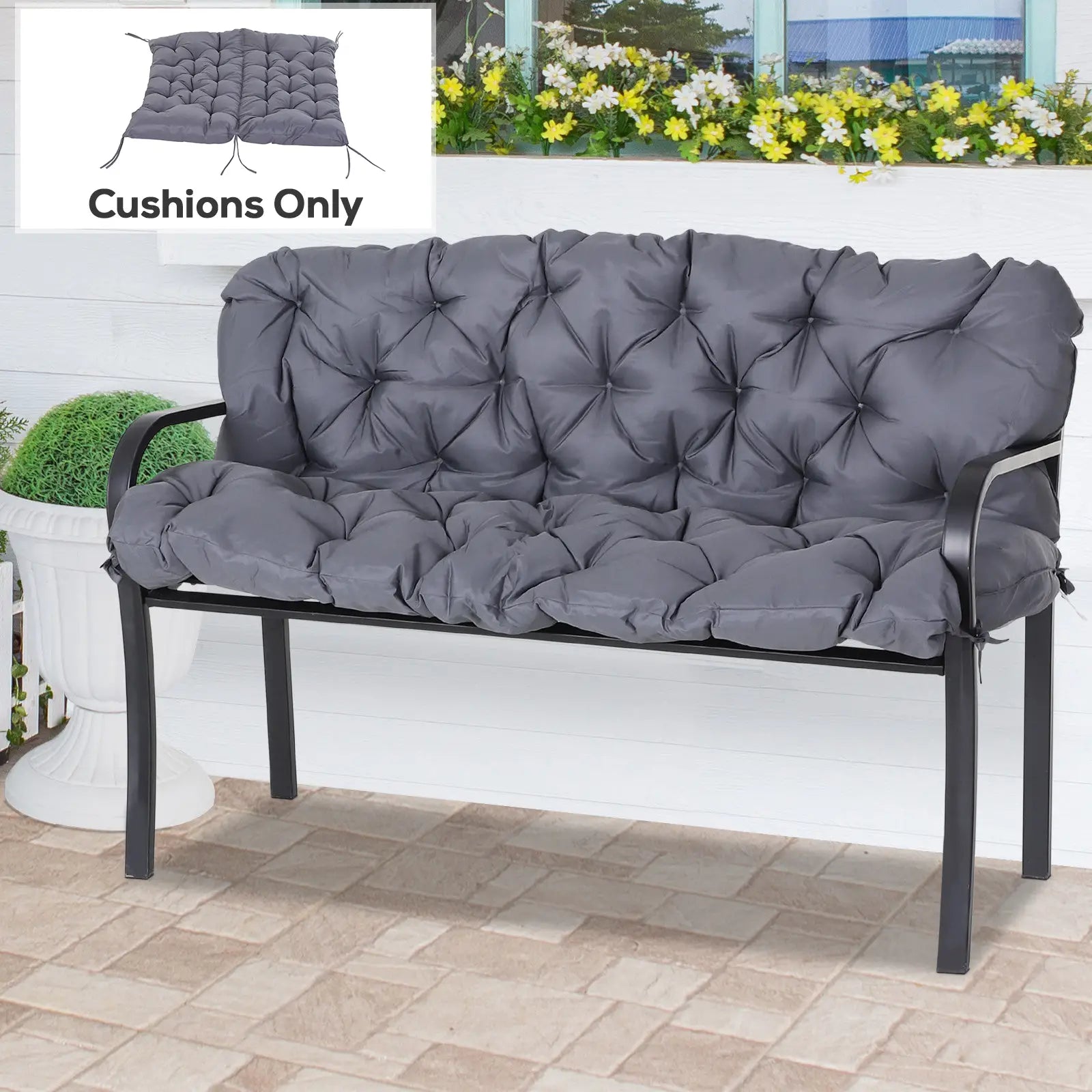 2 Seater Garden Bench Cushion, Thick Outdoor Non-Slip, 52