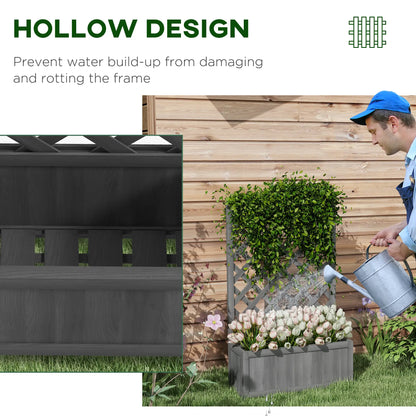 Wood Planter With Trellis, Raised Garden Bed, 28" x 11" x 46", Grey Wooden Planter Boxes at Gallery Canada