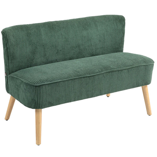 Modern 2 Seater Sofa, Upholstered Couch with Rubber Wood Legs, Green