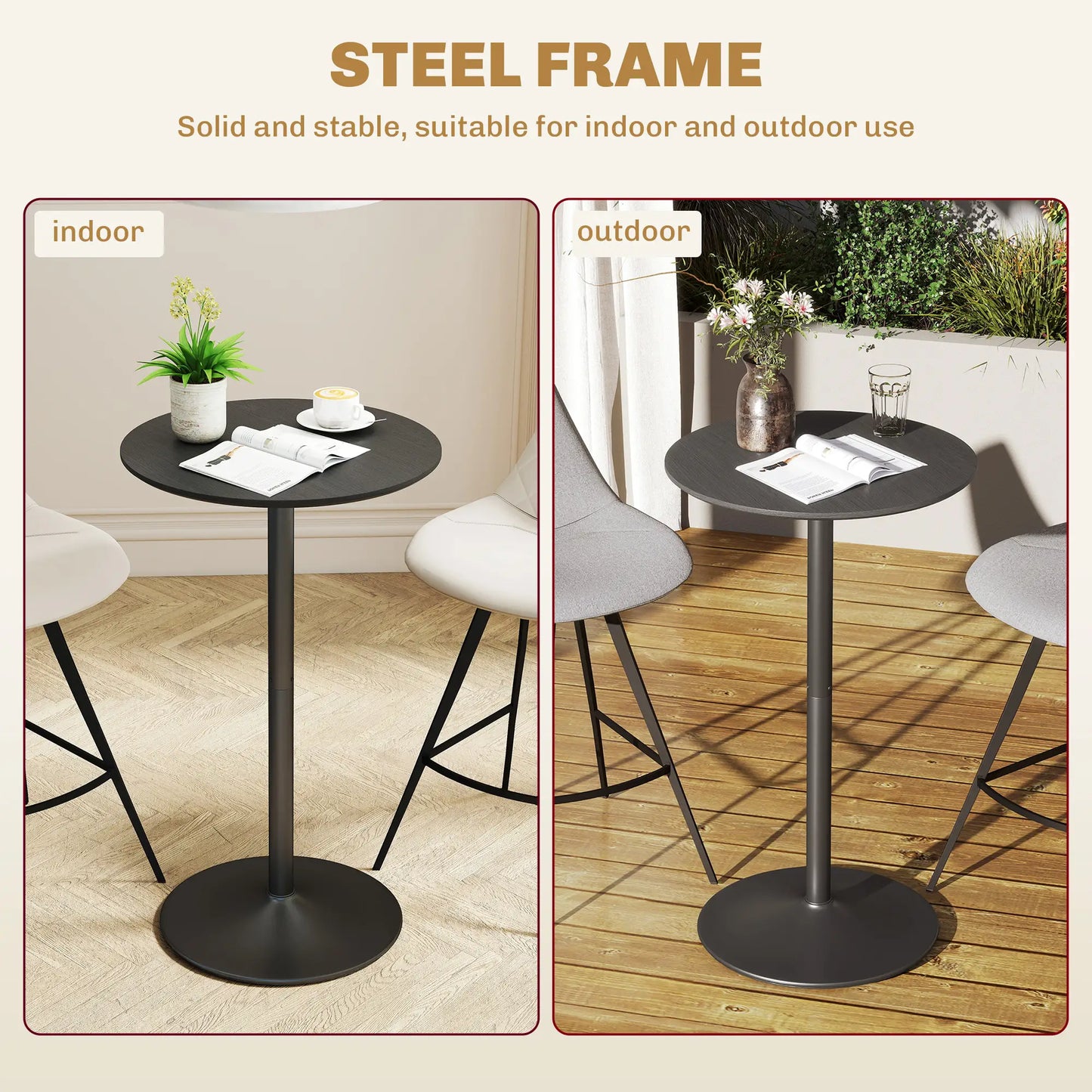 Round Table for 2, 40.2 Inch, Steel Frame, Non-Slip Base, Black Bar Tables at Gallery Canada
