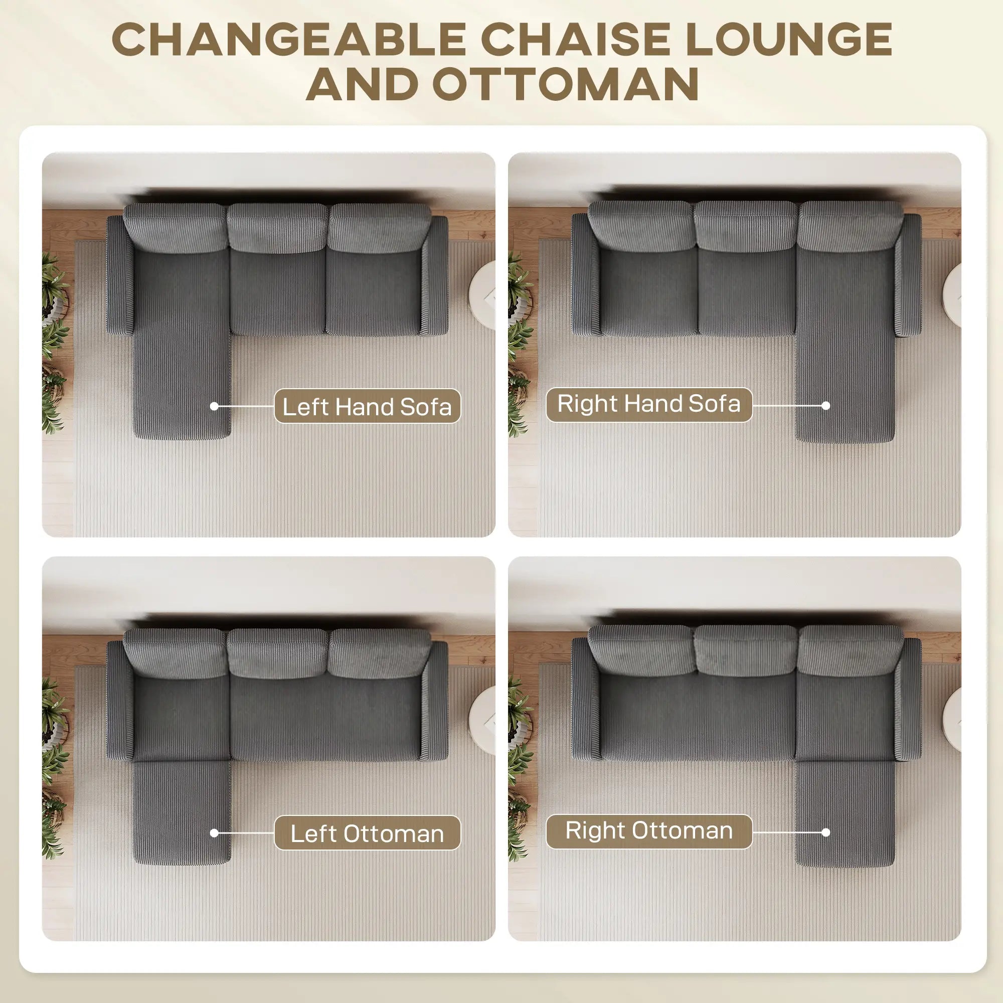 L Shaped Sectional Sofa, With Changeable Chaise Ottoman, Dark Grey 3-Seater Sofas at Gallery Canada