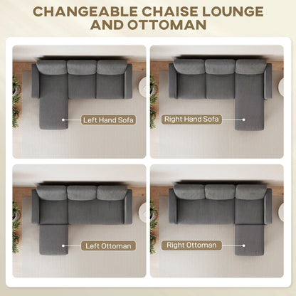 L Shaped Sectional Sofa, With Changeable Chaise Ottoman, Dark Grey 3-Seater Sofas at Gallery Canada
