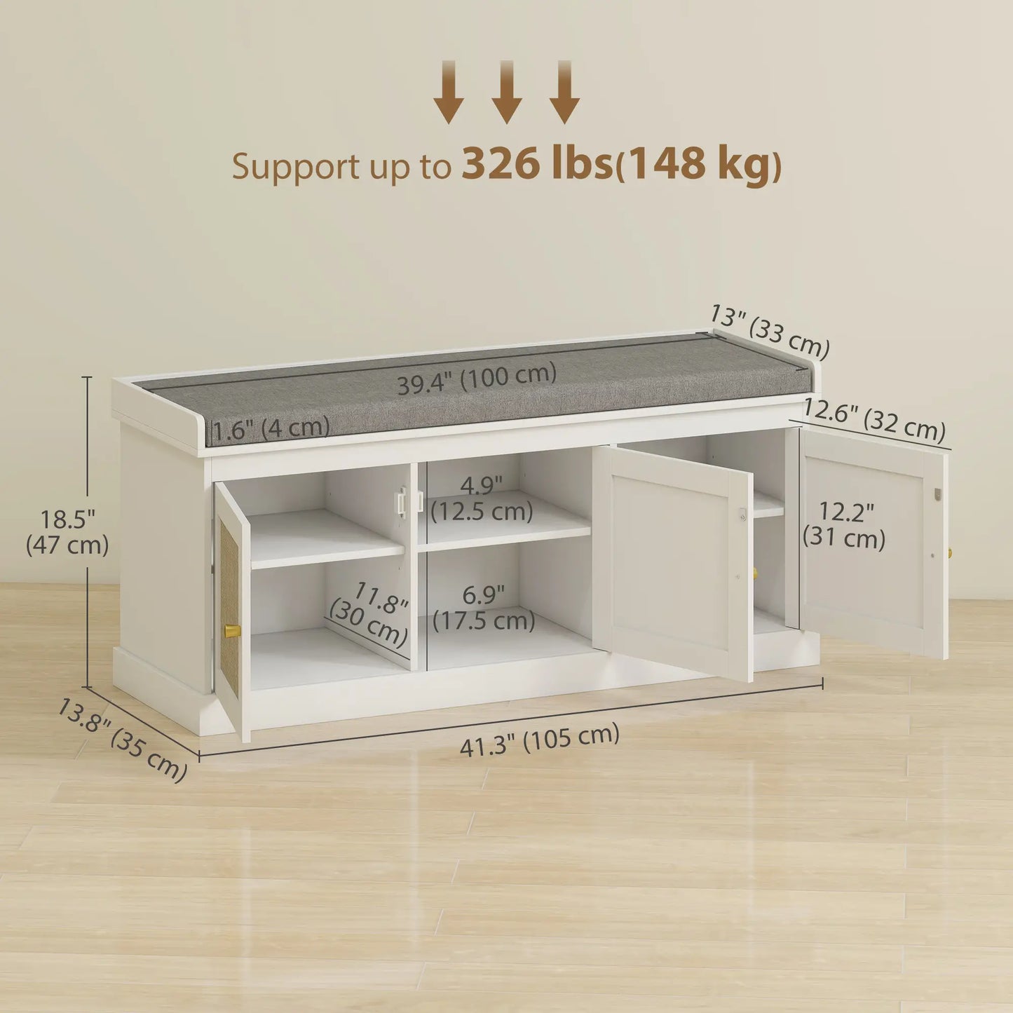 Shoe Storage Bench, Woven Rattan Doors, Adjustable Shelves, White Shoe Storage Cabinets & Racks at Gallery Canada