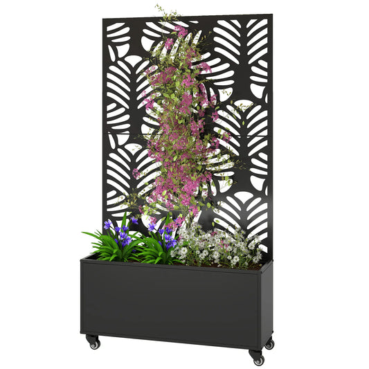 Metal Planter Box With Trellis, Raised Garden Bed With Monstera Leaf Cut-Out Galvanized Planter Boxes Black at Gallery Canada