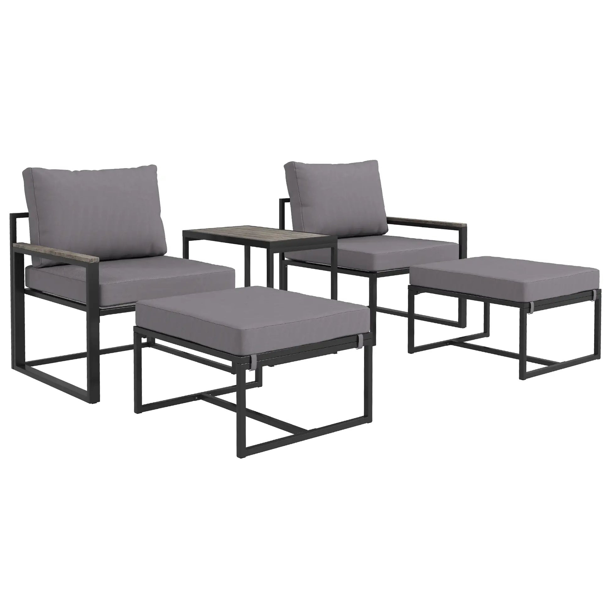 5-Piece Outdoor Patio Furniture Set, Small Sofa with Ottomans, Cushions, Grey Patio Furniture Sets at Gallery Canada