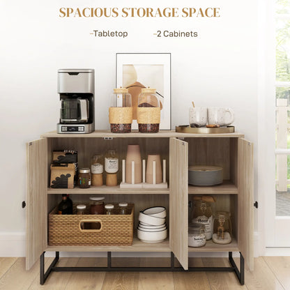 Modern Sideboard, Adjustable Shelves, 3 Chevron Doors, Oak Wood Grain Storage Cabinets at Gallery Canada