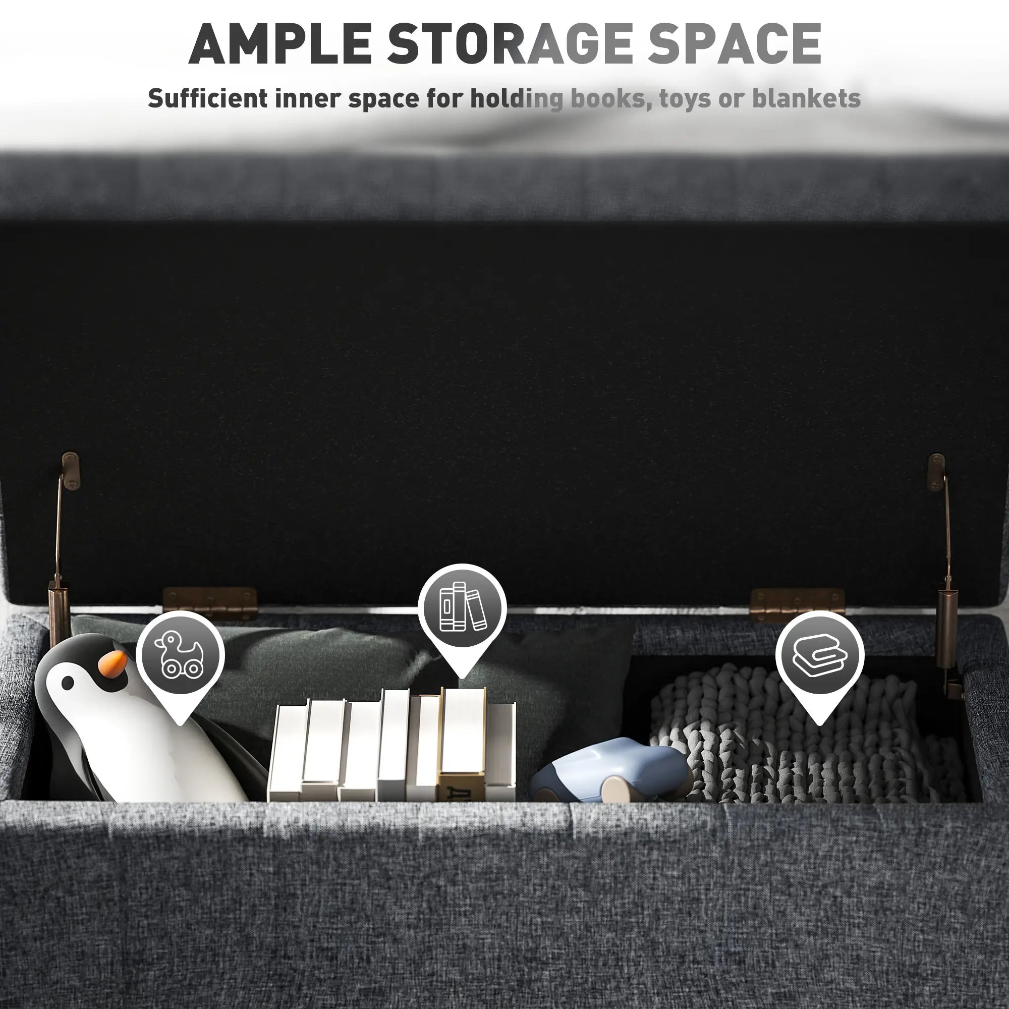 Linen Storage Ottoman, Button Tufted Bench for Bedroom, Grey Storage Ottomans & Benches at Gallery Canada