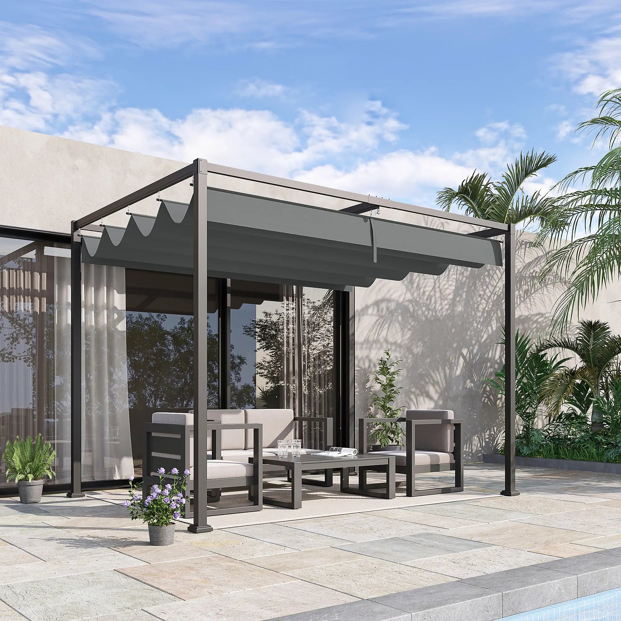 10x7ft Pergola, Retractable Roof, Outdoor Patio Sun Shelter, Grey Pergolas at Gallery Canada
