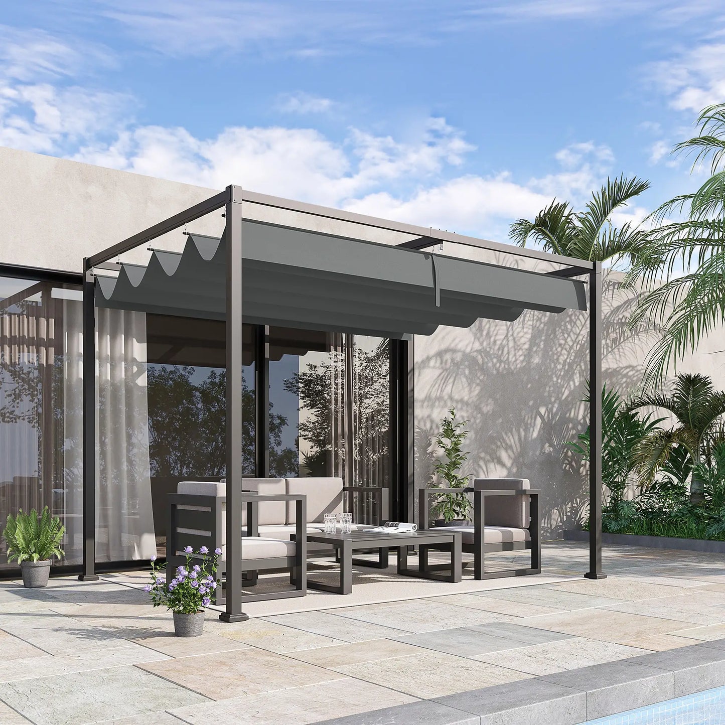 10x7ft Pergola, Retractable Roof, Outdoor Patio Sun Shelter, Grey Pergolas at Gallery Canada