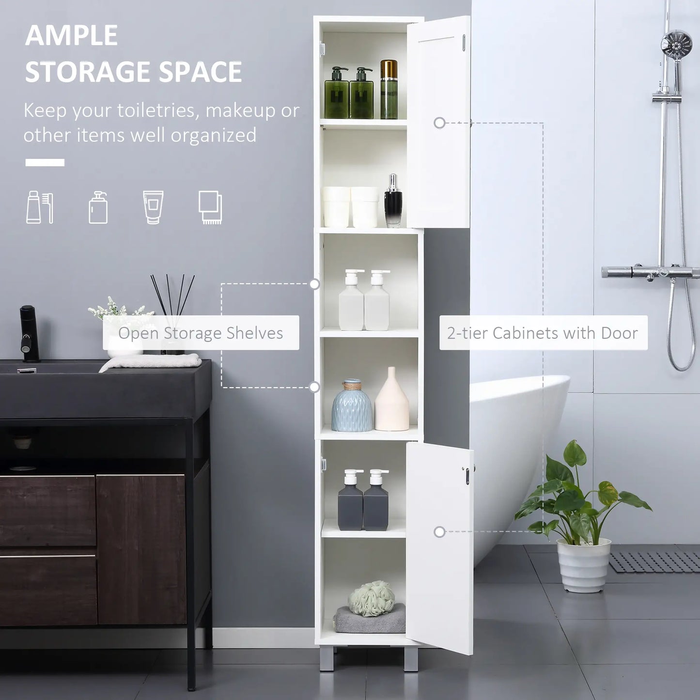 Tall Bathroom Storage Cabinet with Mirror, Adjustable Shelves, White Bathroom Cabinets at Gallery Canada
