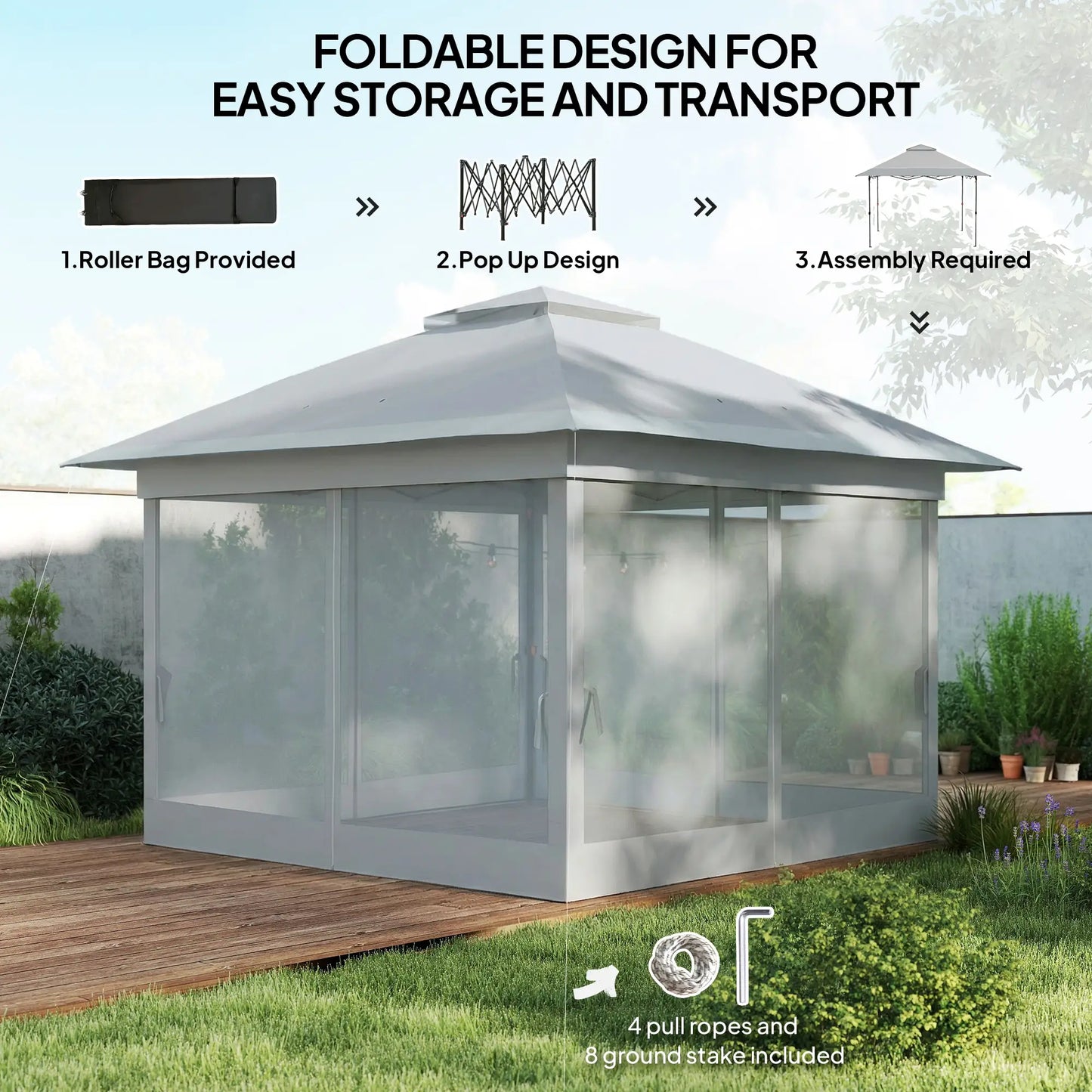 12' x 12' Foldable Pop-Up Party Tent, Steel Frame, Light Grey Pop Up Canopies at Gallery Canada