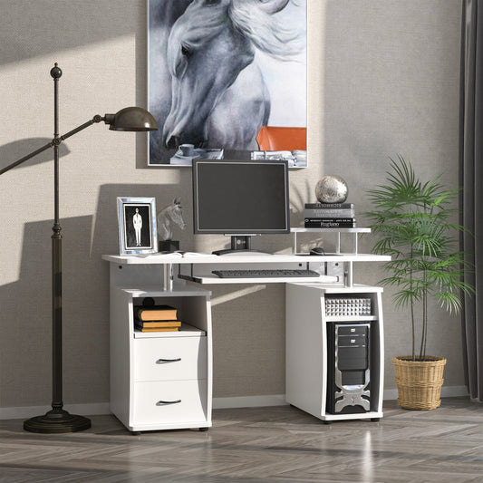 Computer Desk with Keyboard Tray, CPU Stand, Writing Desk with Drawers, Workstation for Home Office, White - Gallery Canada