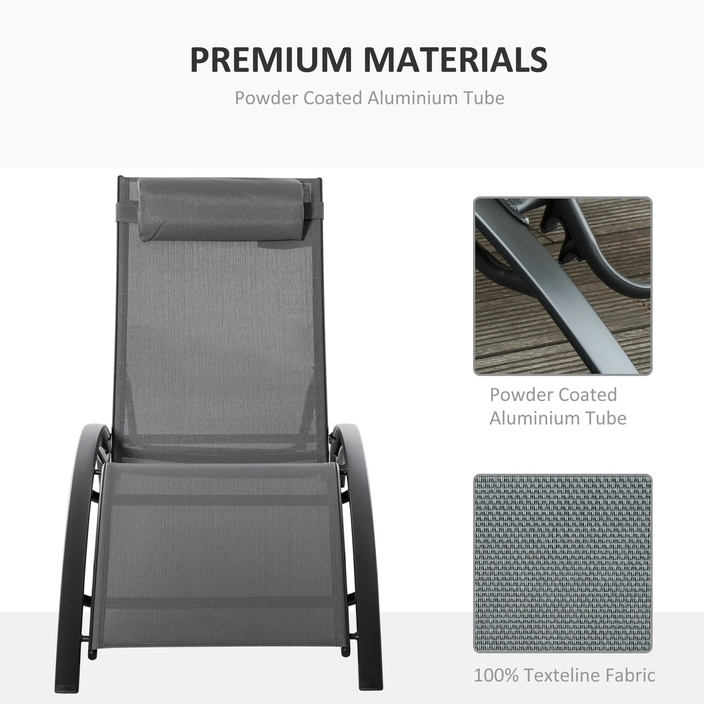 Aluminum Reclining Lounge Chair, 5-Level Adjustable Backrest, Head Pillow, Grey Lounger Chairs at Gallery Canada