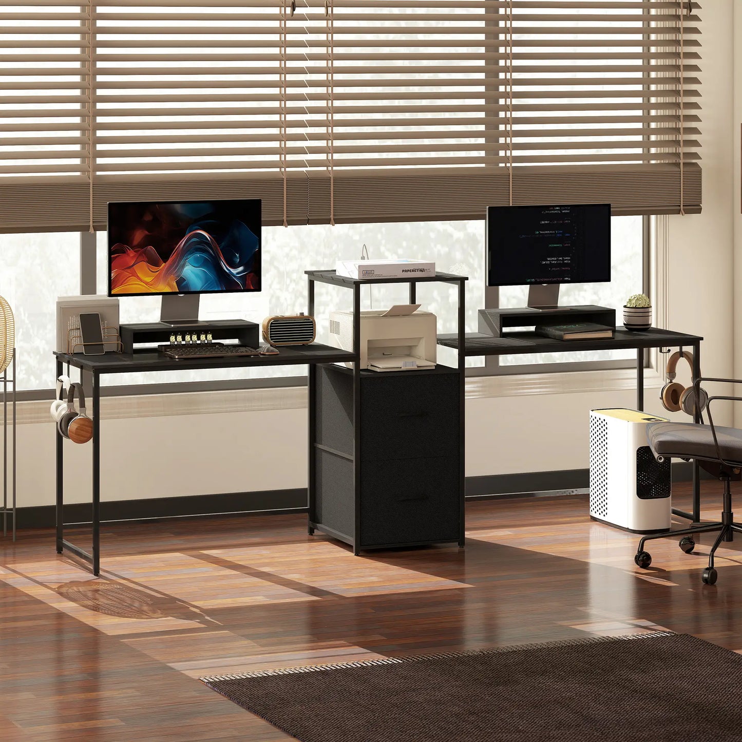 Bureau de jeu de 96 pouces, Bureau double pour ordinateurs, Noir