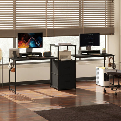 Bureau de jeu de 96 pouces, Bureau double pour ordinateurs, Noir