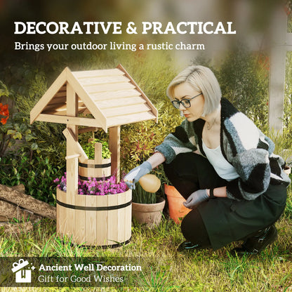 Wood Wishing Well Planter With Hanging Bucket, Natural Water Fountains at Gallery Canada