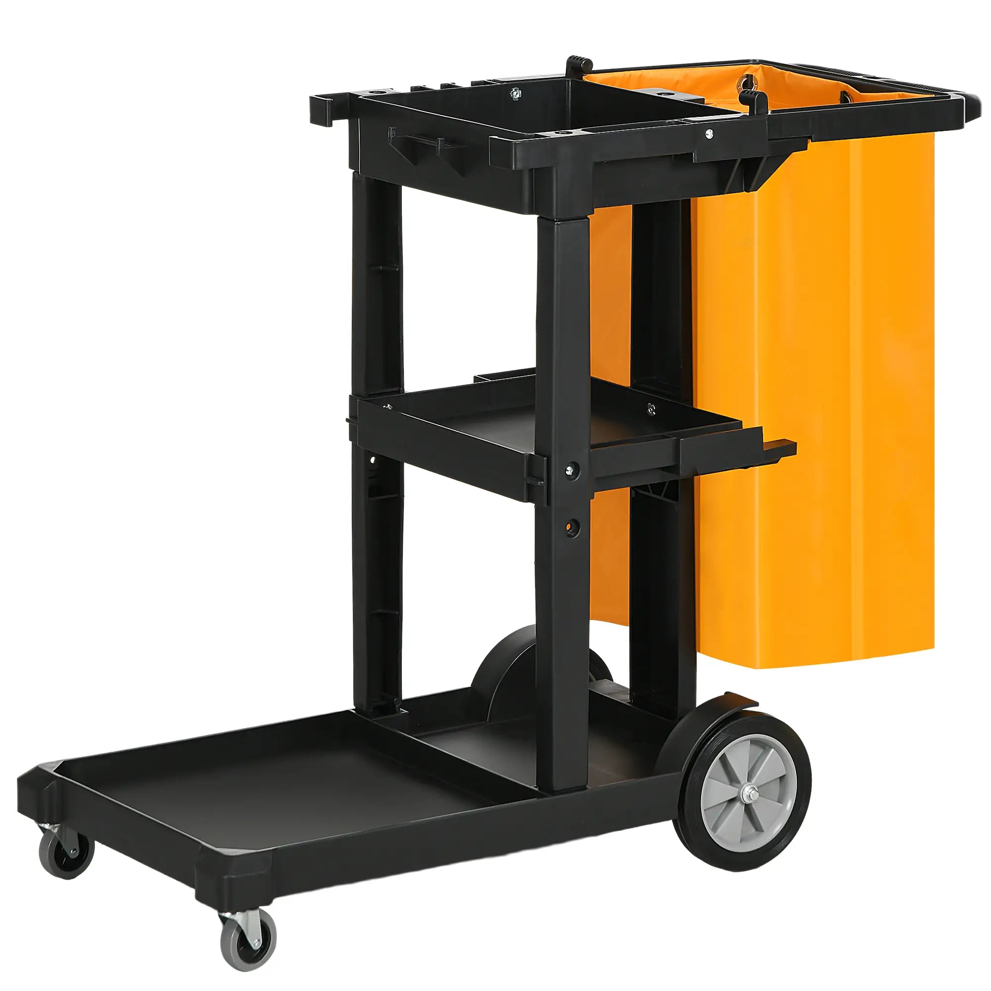 Janitorial Cart With 3 Shelves, Cleaning Cart On Wheels, Black Household Supplies Black, Yellow, Grey at Gallery Canada