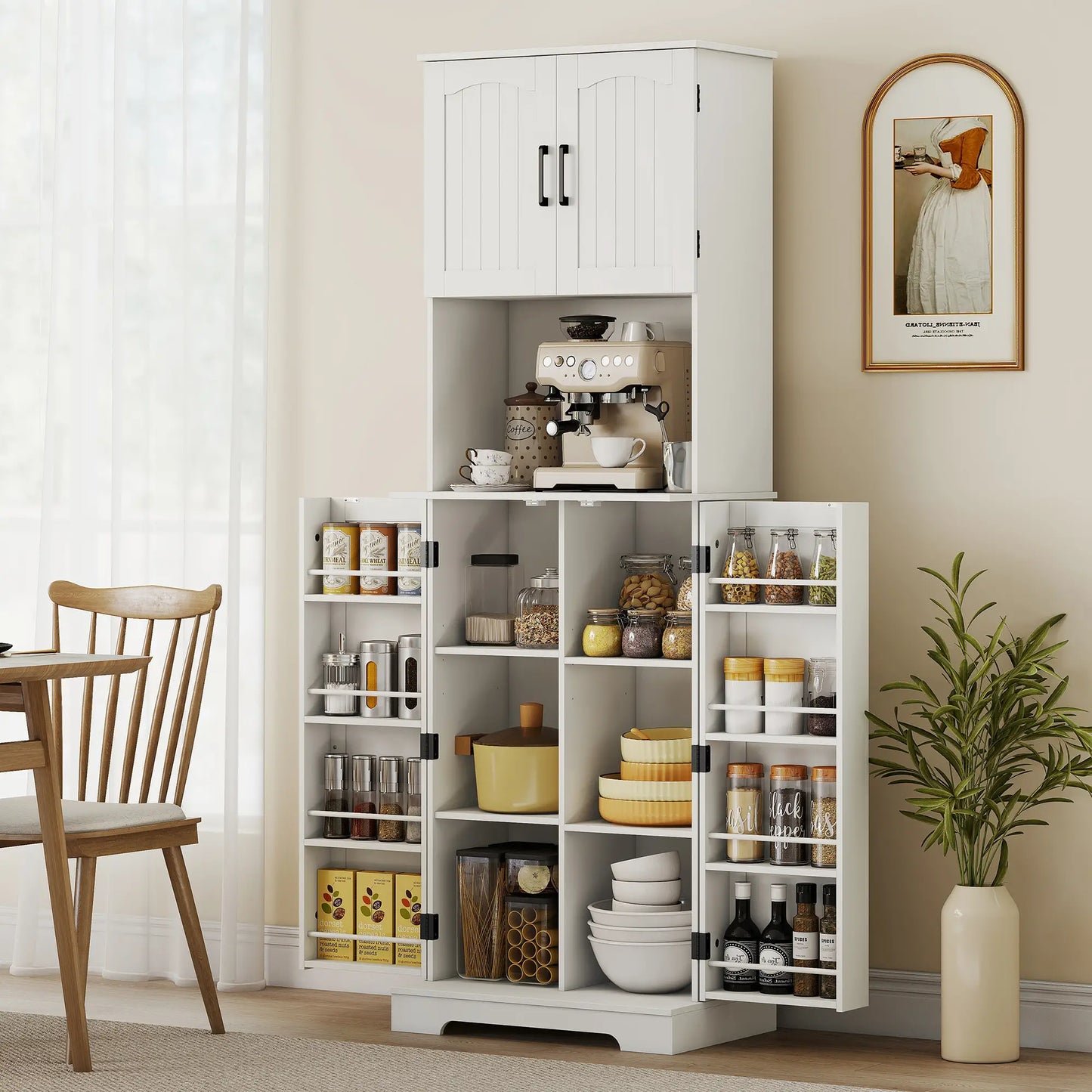 71.5" Tall Pantry Cabinet, Farmhouse Kitchen Storage, Adjustable Shelves, White Kitchen Pantry Cabinets at Gallery Canada
