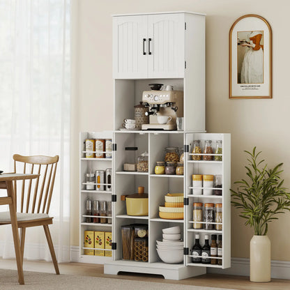71.5" Tall Pantry Cabinet, Farmhouse Kitchen Storage, Adjustable Shelves, White Kitchen Pantry Cabinets at Gallery Canada