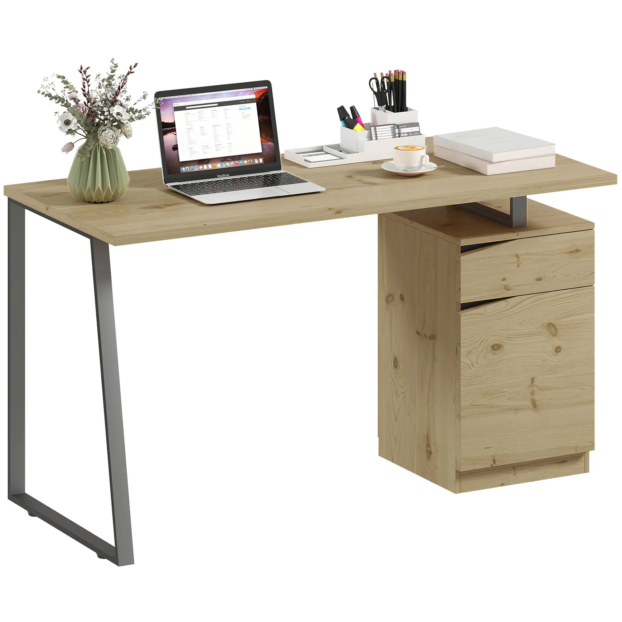 53 Inch Computer Desk, Writing Table with Cabinet, Drawer, Adjustable Shelf Office Desks & Work Stations at Gallery Canada