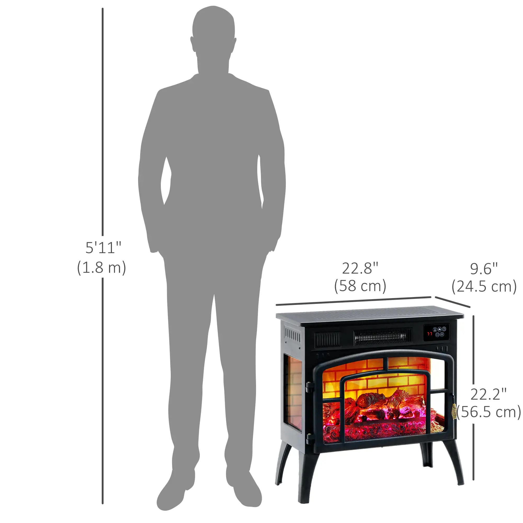 Electric Fireplace Stove, Infrared Heater, Realistic Flame, Adjustable, 1500W, Black Electric Fireplaces at Gallery Canada