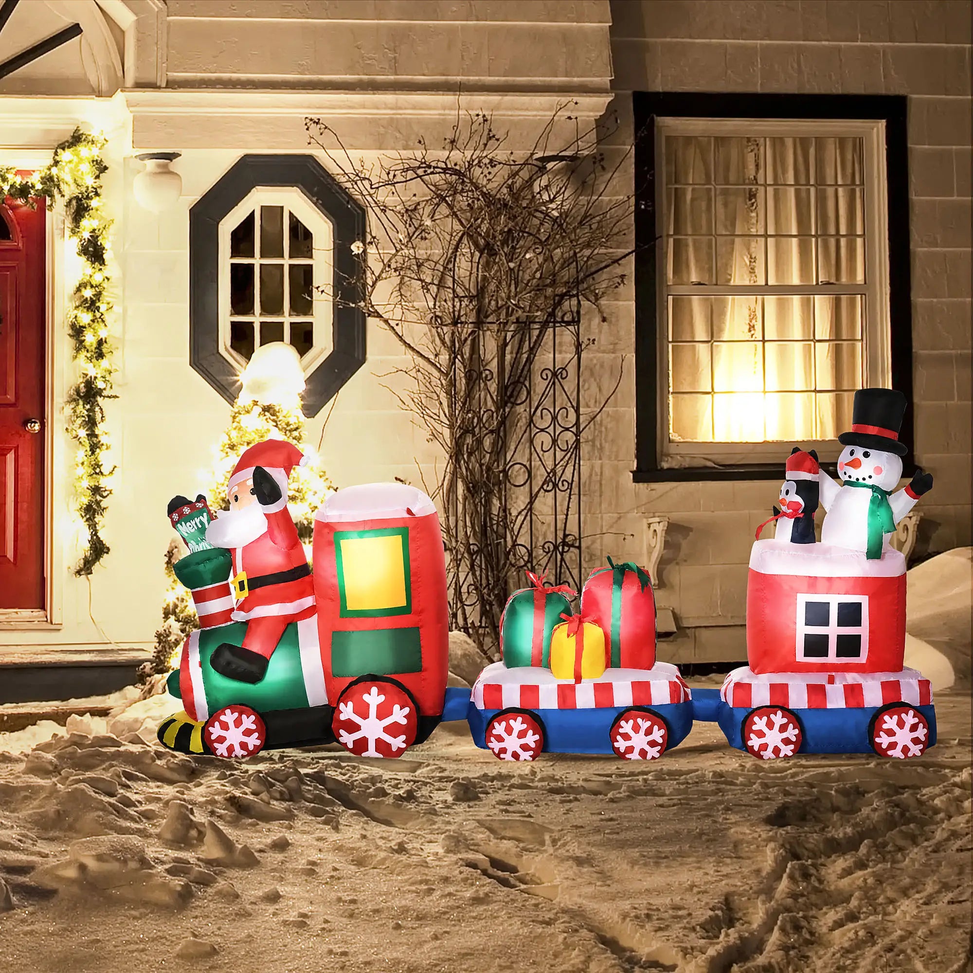 8ft Inflatable Christmas Train, Santa Snowman Penguin, LED Yard Display Christmas Inflatables at Gallery Canada