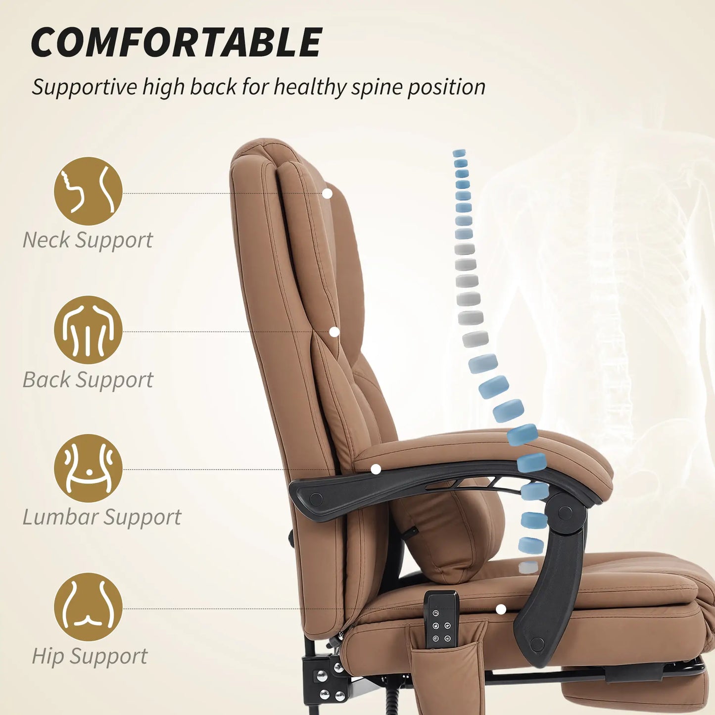 Office Chair with Massage, Faux Leather, Lumbar Support, Footrest, Brown Massage Chairs at Gallery Canada