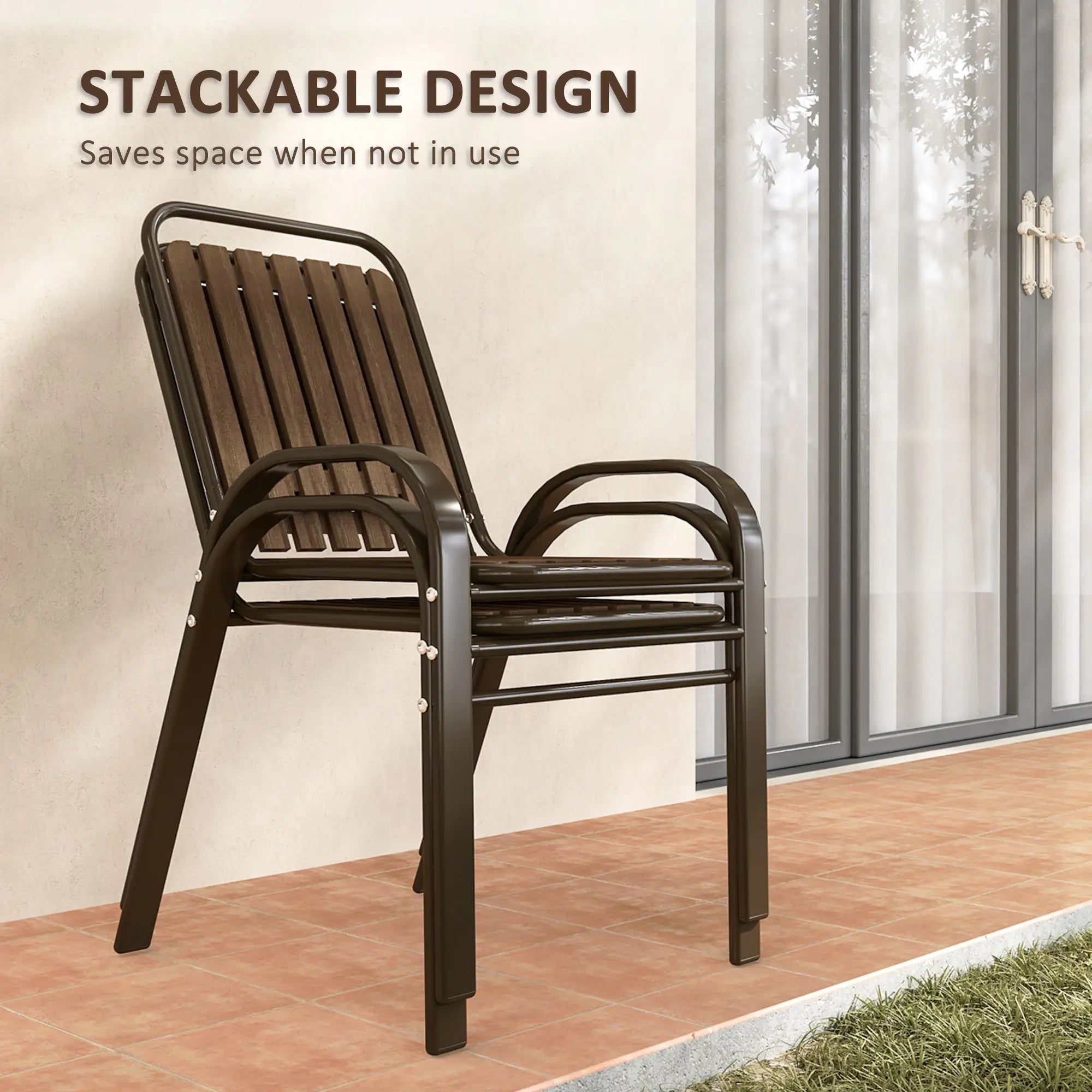 3pc Patio Bistro Set, 2 Stackable Chairs with Glass Table, Outdoor, Dark Brown Bistro Sets at Gallery Canada