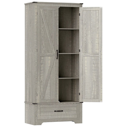 72" Farmhouse Pantry Cabinet, Adjustable Shelves, 2 Doors, Distressed, Light Grey Storage Cabinets at Gallery Canada