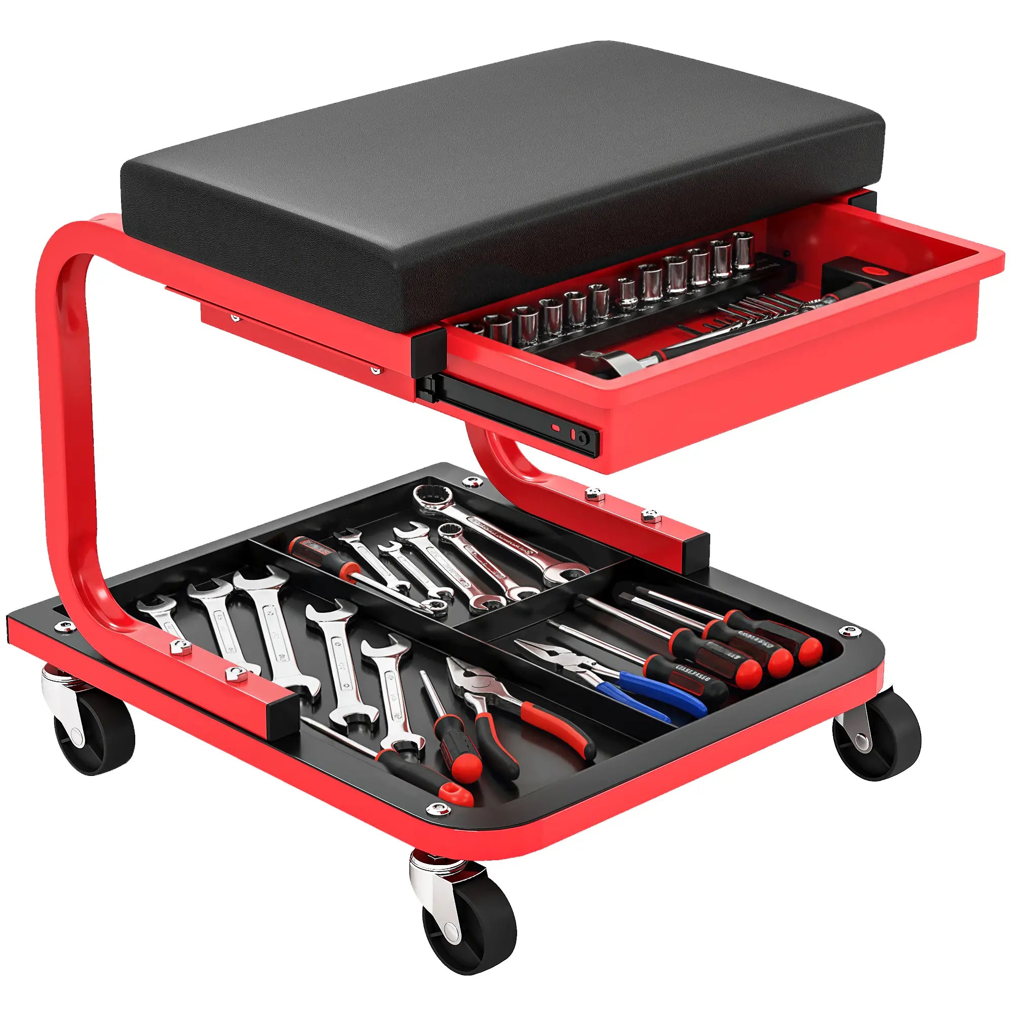 Rolling Garage Stool, 300 LBS Capacity, Tool Trays, Drawer, Black Automotive at Gallery Canada