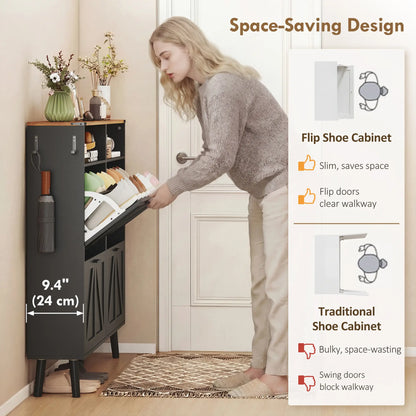 Shoe Storage Cabinet, 4 Flip Drawers, Farmhouse Narrow, Black Shoe Storage Cabinets & Racks at Gallery Canada