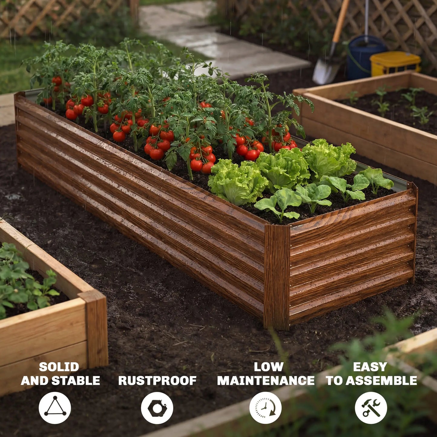 Galvanized Raised Garden Bed, 8 x 2.6 x 1.5ft, Brown Wood Effect, Brown Galvanized Planter Boxes at Gallery Canada