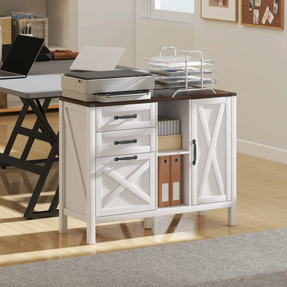 Lateral Filing Cabinet With Drawers, Shelves, Adjustable Hanging Bar, White
