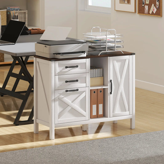 Lateral Filing Cabinet With Drawers, Shelves, Adjustable Hanging Bar, White