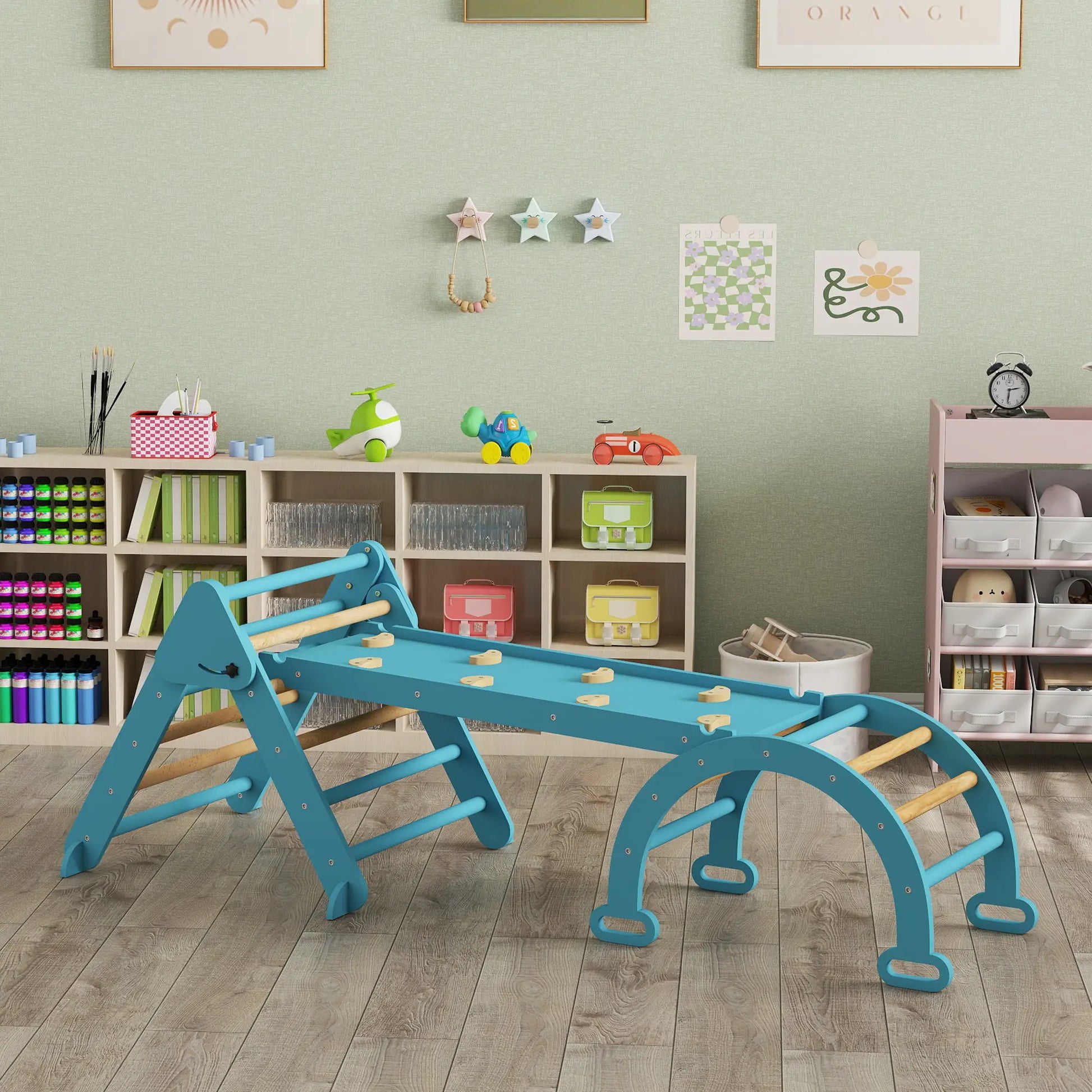 7-in-1 Pikler Triangle Set, Foldable Wooden Climbing Toys, Blue Kids Gym & Playmats at Gallery Canada