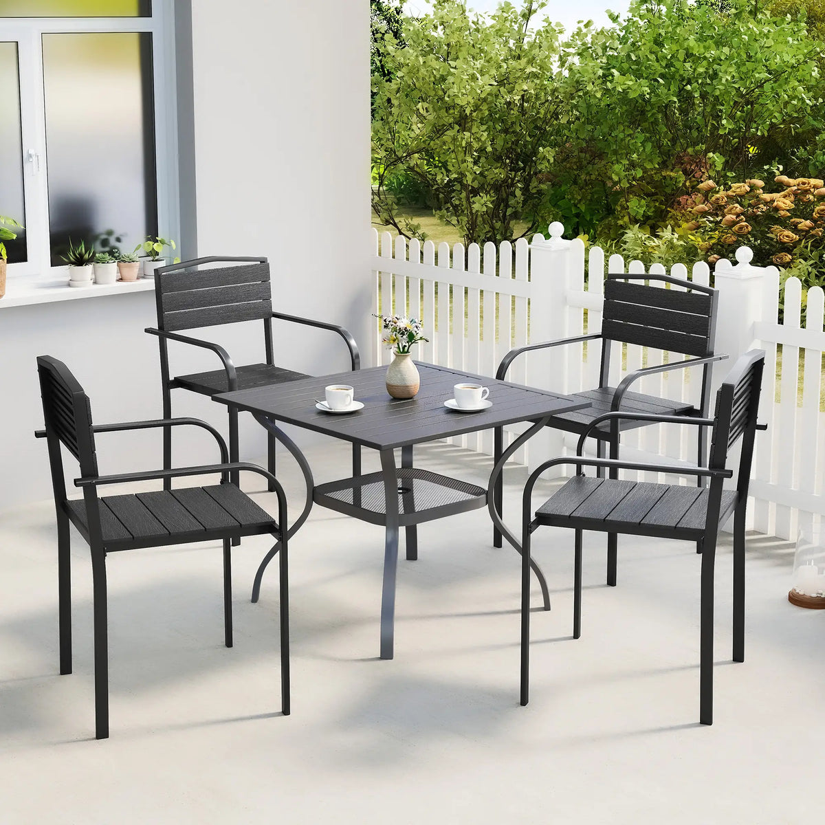 Stackable Patio Chairs Set Of 4, Outdoor Dining Chairs, Black Outdoor Dining Sets at Gallery Canada