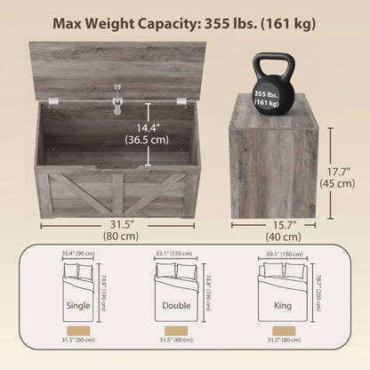31.5" Storage Chest with Safety Hinge, Grey Wood Grain, Grey