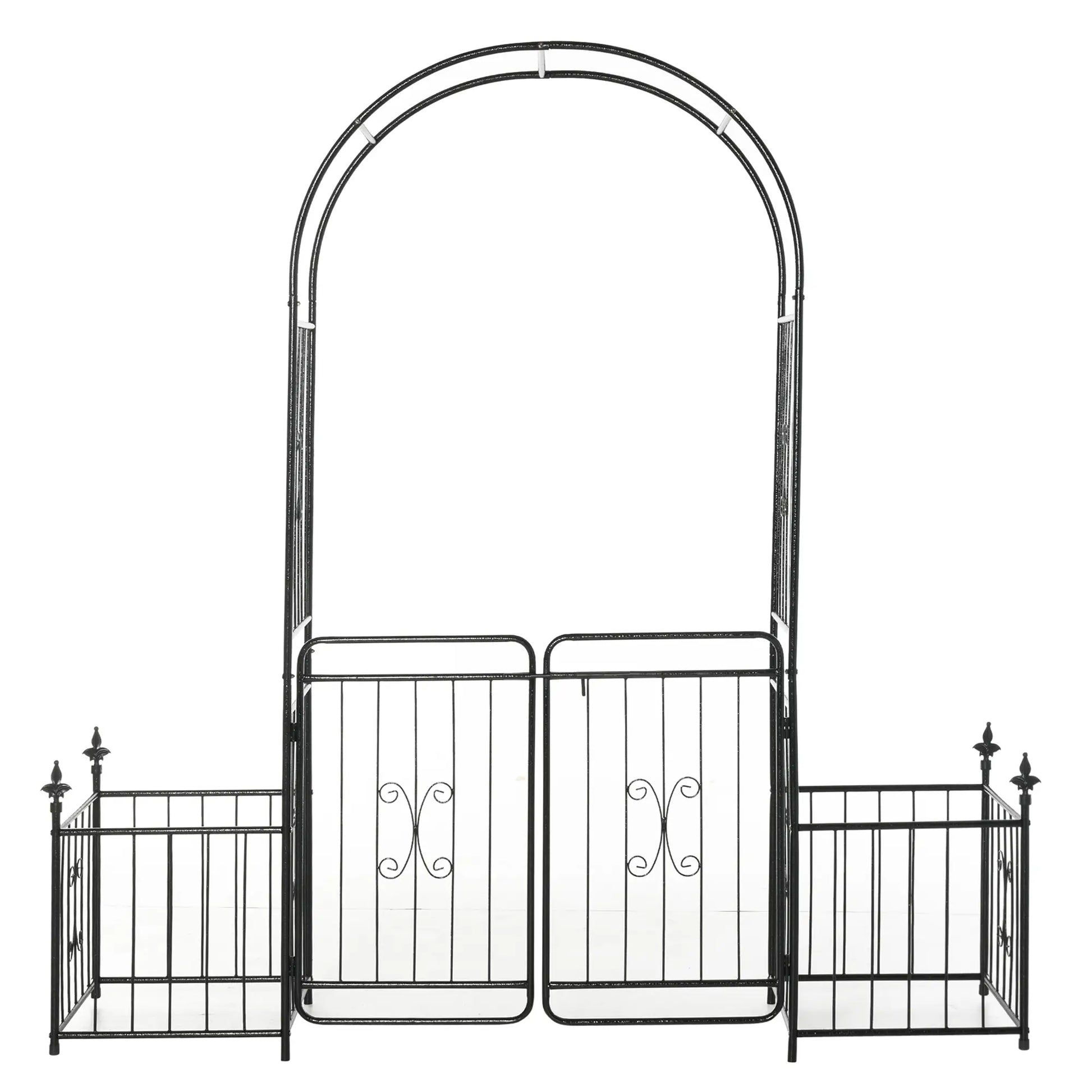 7.2FT Metal Garden Arbor, Double Doors, 2 Side Baskets, Black Garden Arches at Gallery Canada